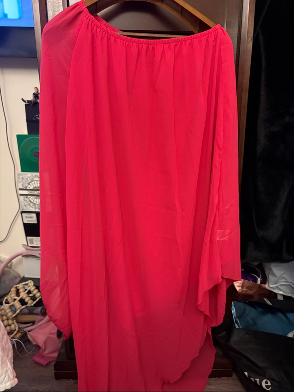 SHEIN One-Shoulder Flowing Dress in Hot Pink
